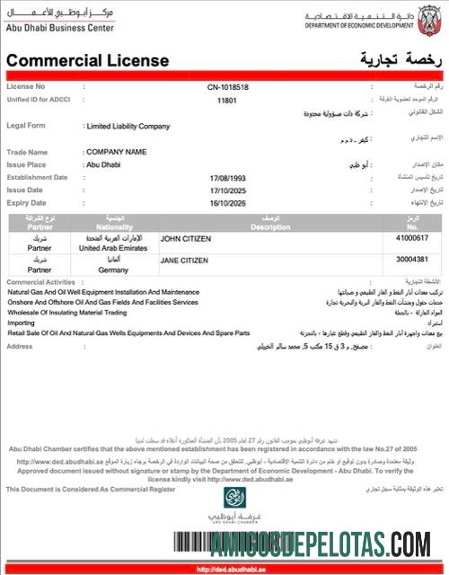 printable UAE Abu Dhabi Commercial License Word And PDF modelo